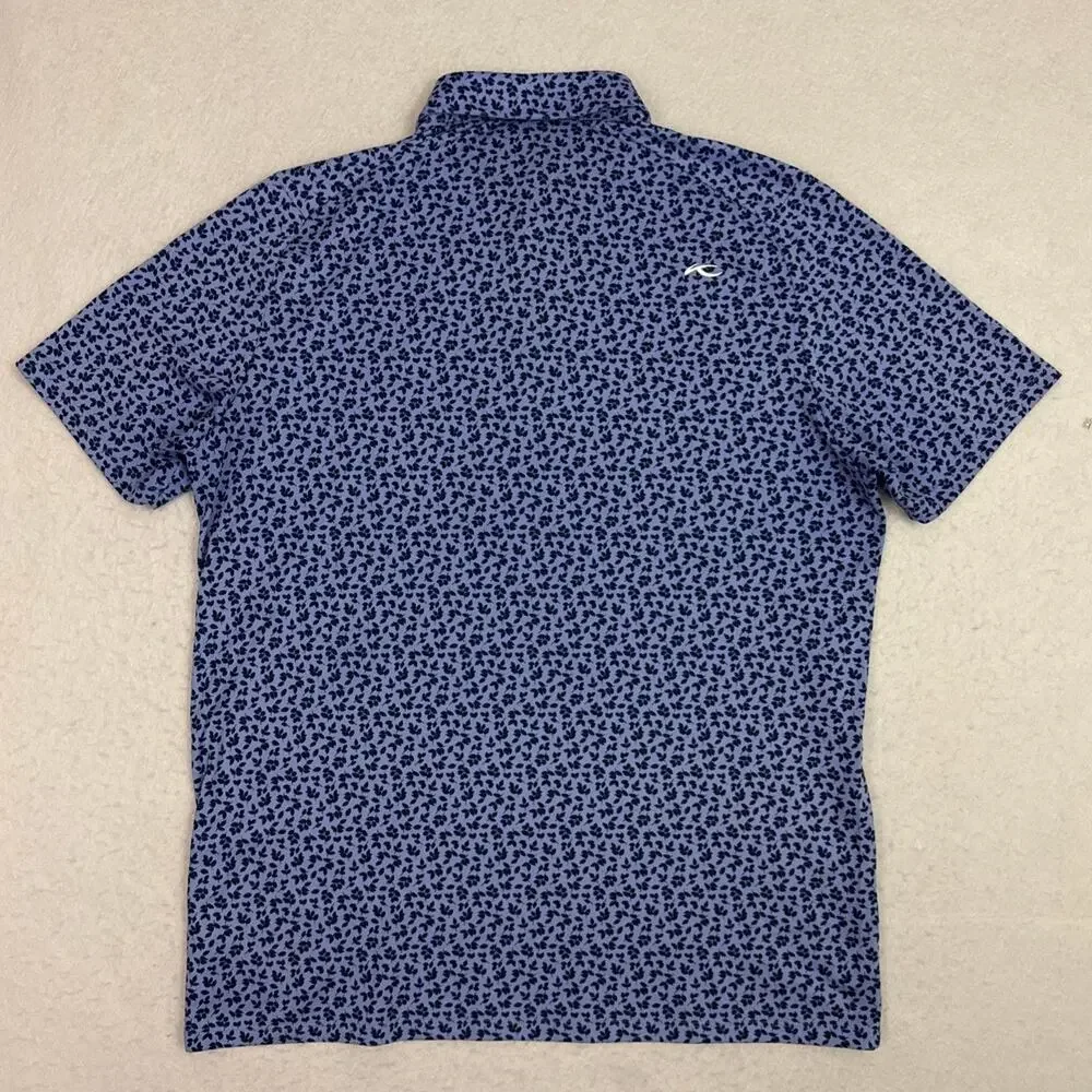 KJUS Lance Printed Polo Men’s Medium 50 Blue Floral UPF 30 Golf K00741